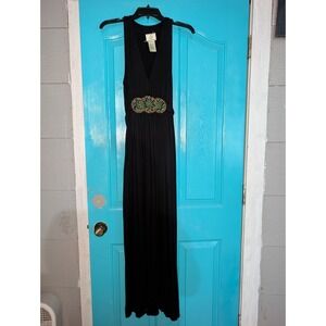 Ice Black Beaded Dress Y2k Maxi Sleeveless Women's 14 Vintage 2000s Party